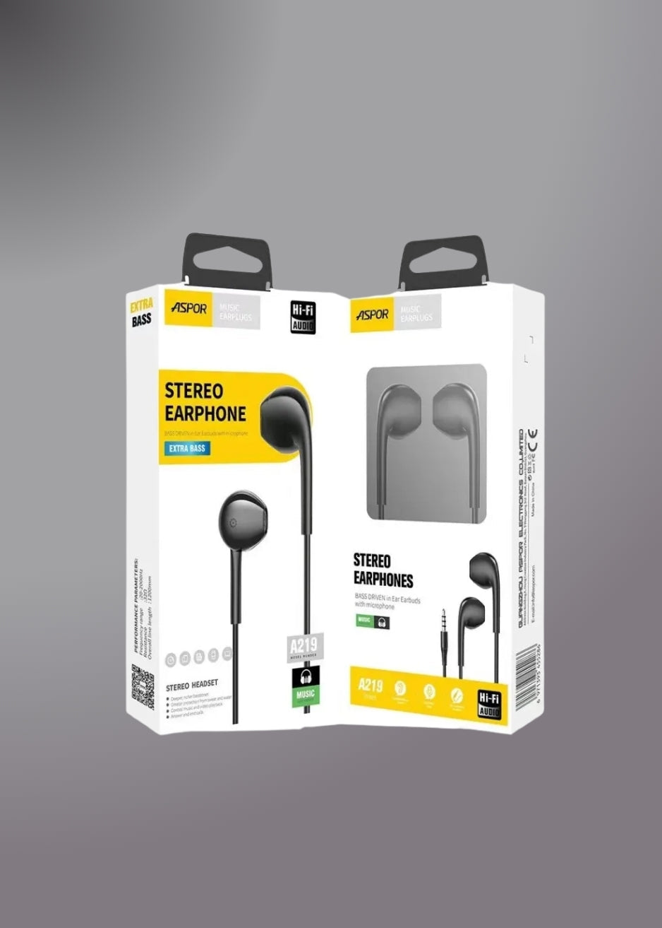 A219 Aspor 3.5mm Earphone/handfree Universal With High Bass Quality Sound