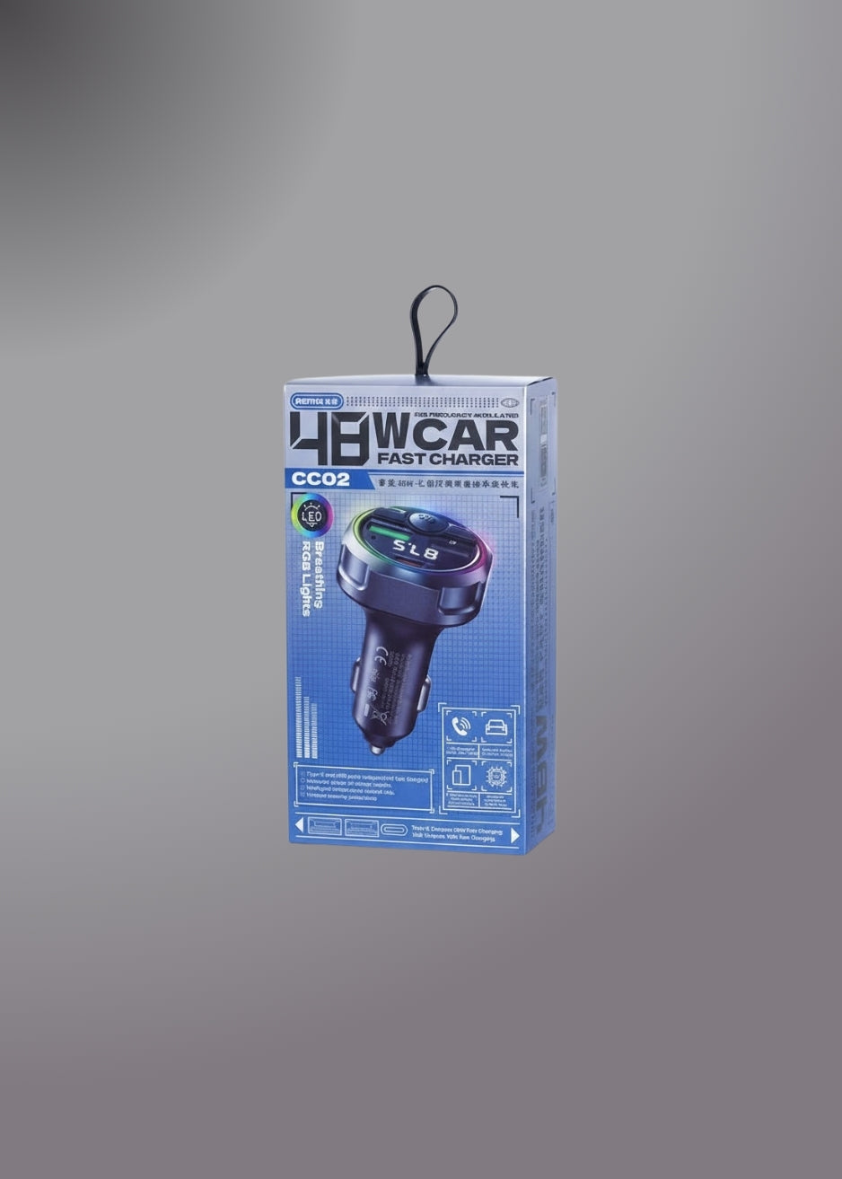 REMAX CC02 48W RGB Frequency Modulated Call Fast Car charger