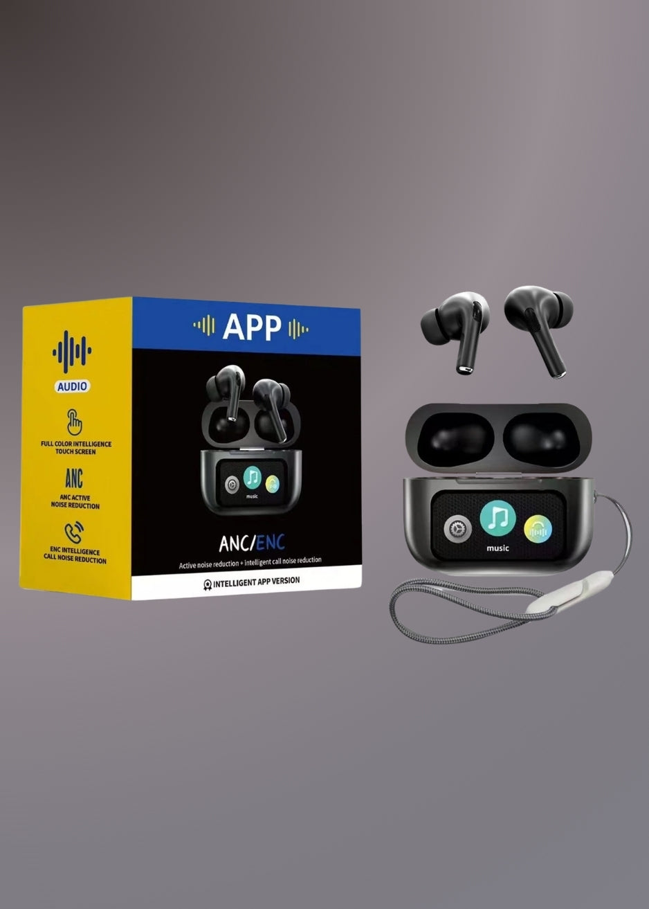 A9 PRO APP ANC/ENC DISPLAY TOUCH CONTROL BT 5.4 Wireless EARBUDS WITH ZWSVIBE APP BLACK