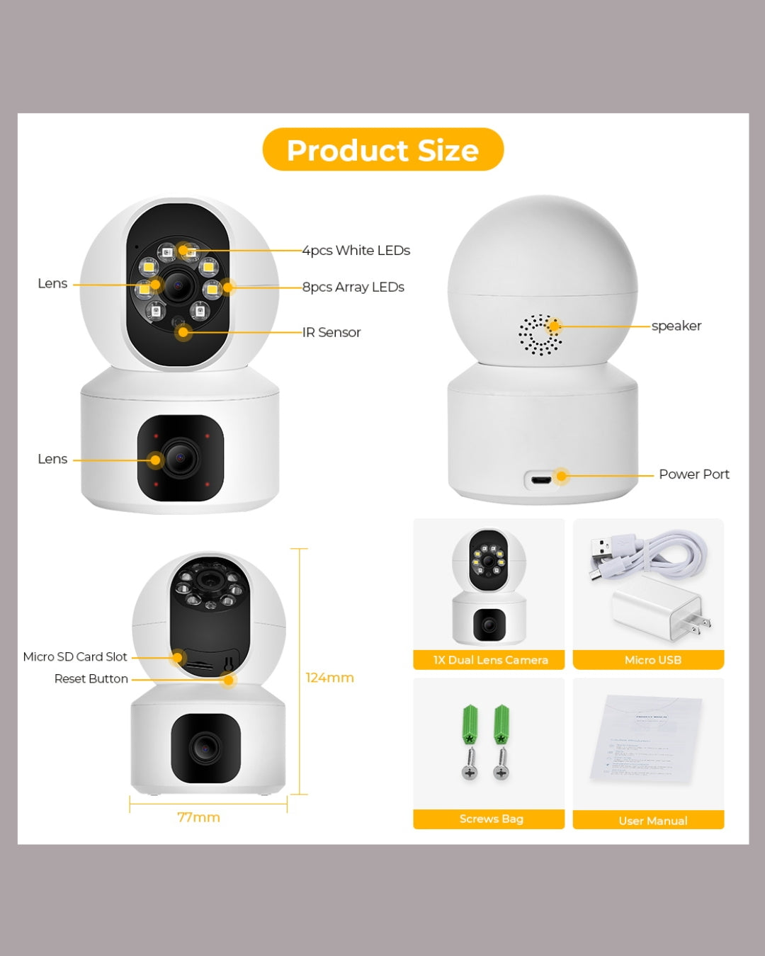 Speed-x N9-2 Hd Smart 4mp 2+2 Wifi Double Lens Auto-tracking Tow Way Audio Ir Night Vision Camera