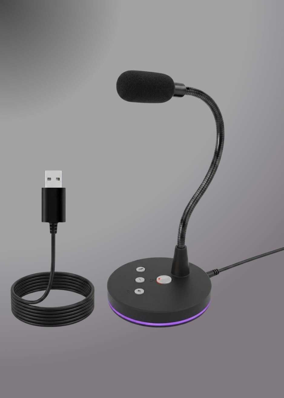 W33 Desktop USB Microphone with Mute & 360° Adjustable Gooseneck