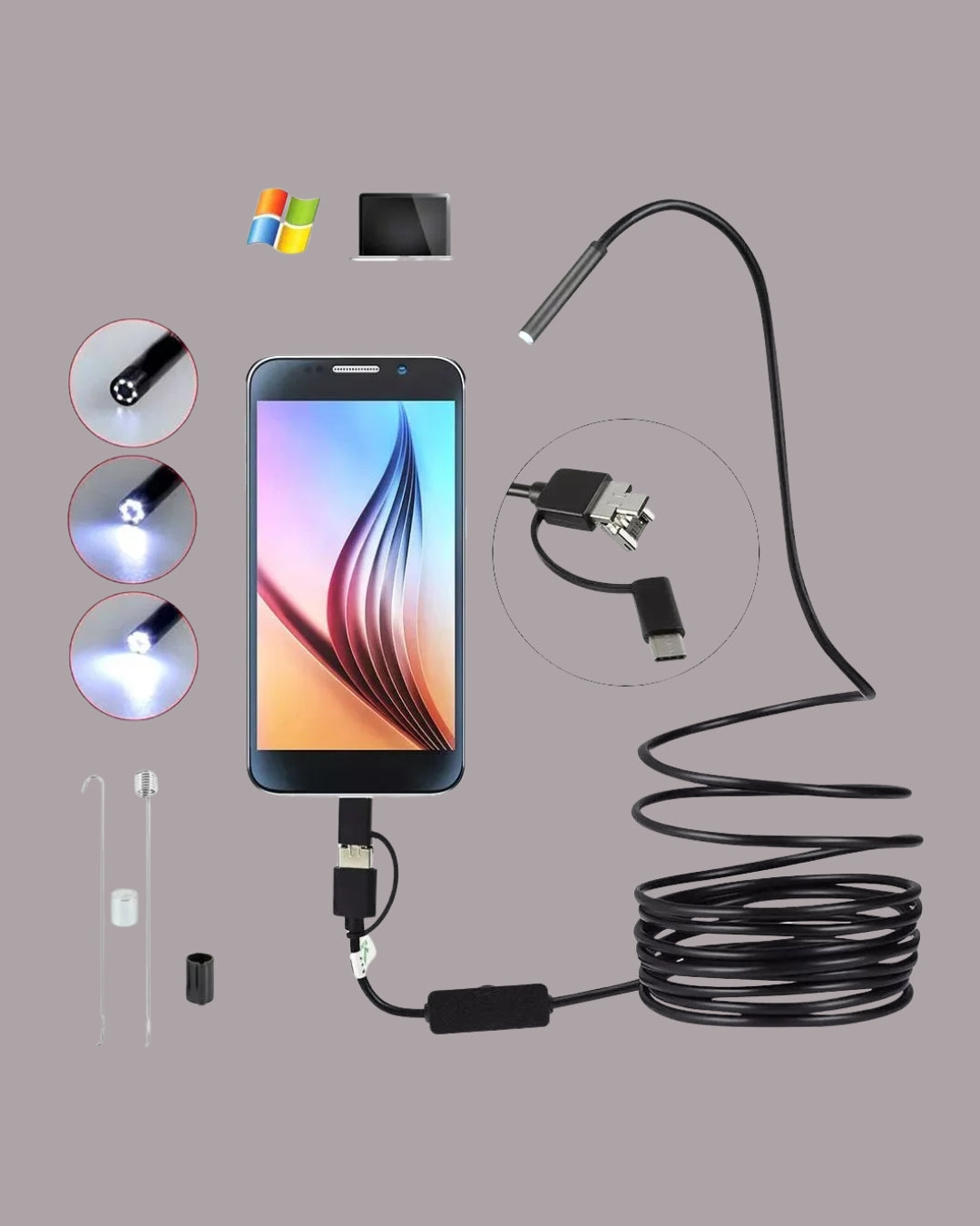 3 In 1 Type C/ Micro Usb/ Pc Endoscope Camera 3.5m
