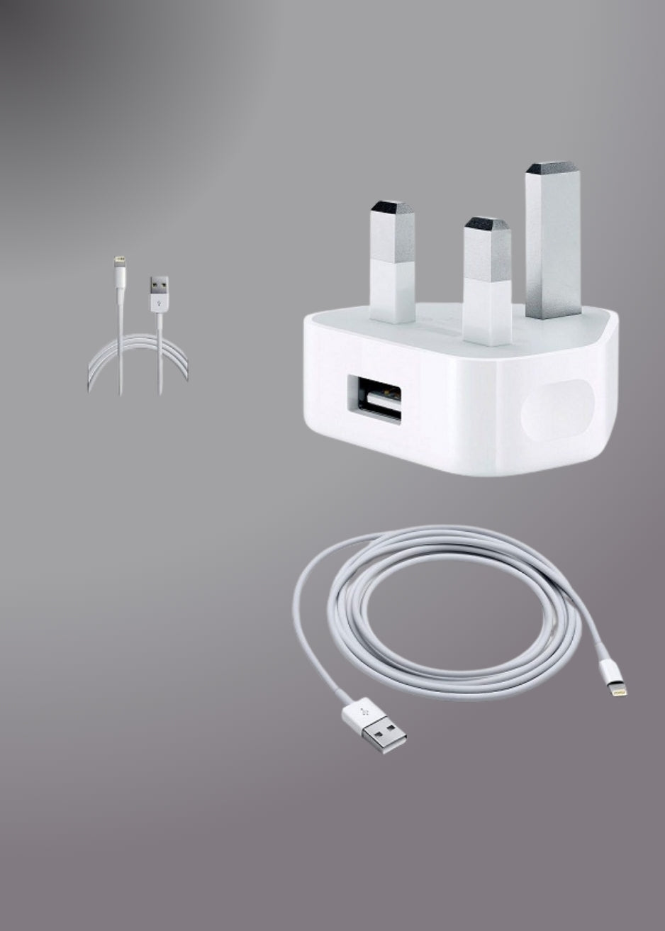 Iphone Usb 5W Power Adaptor UK Pin With Lightning to Usb Cable