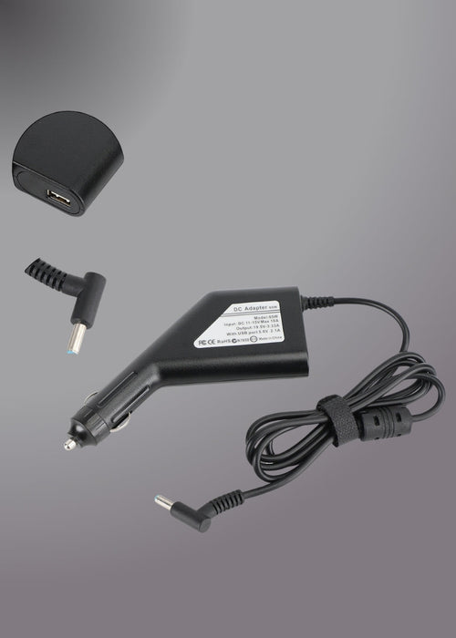 65w Hp Laptop Car Charger 4.5x3.0mm 19.5v 3.33a Blue Pin With Usb Port