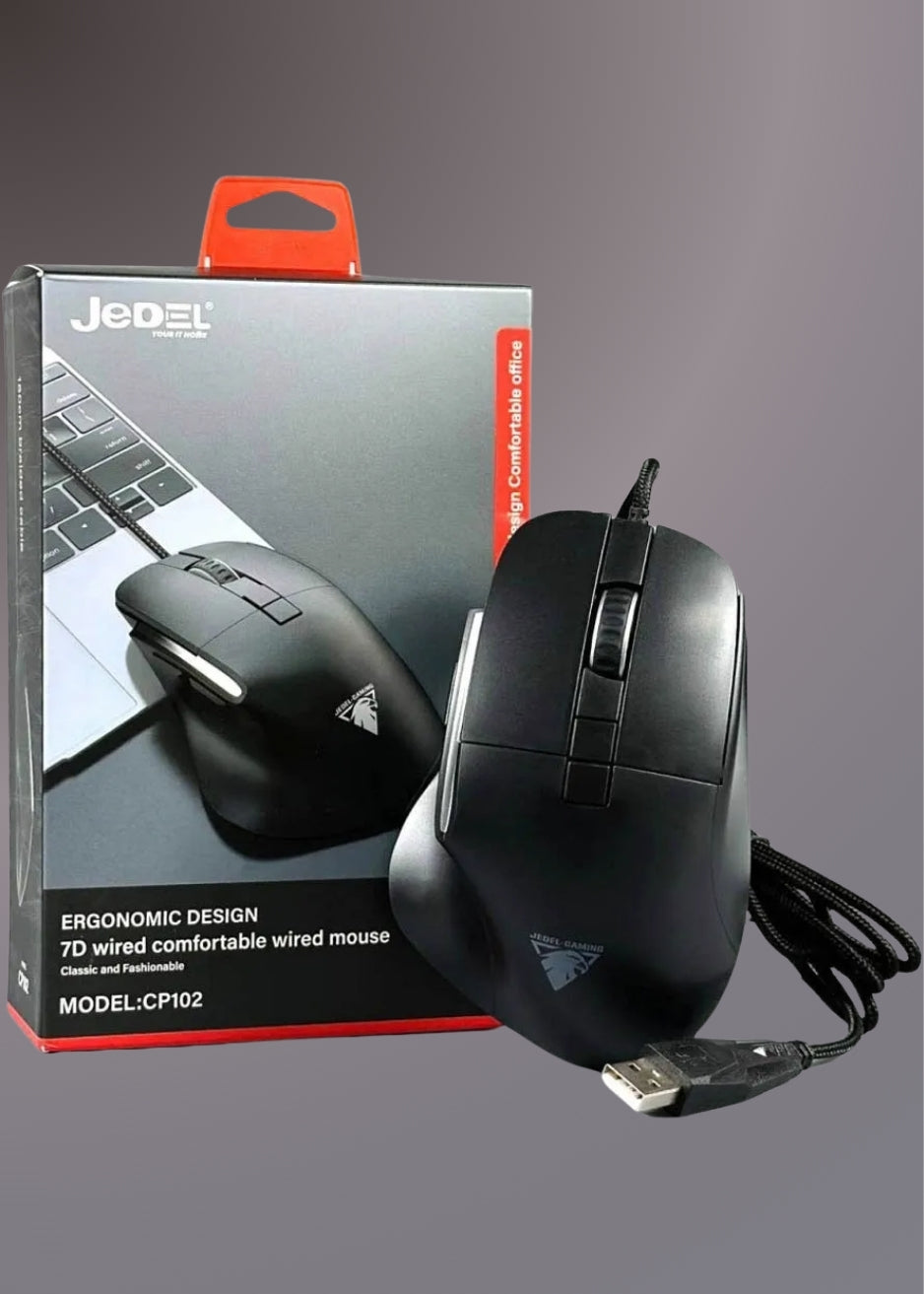 JEDEL CP102 Gaming Silent Clicks Mouse Optical Sensor 3600 DPI 7 Buttons Braided cable Ultra Comfortable (Black)