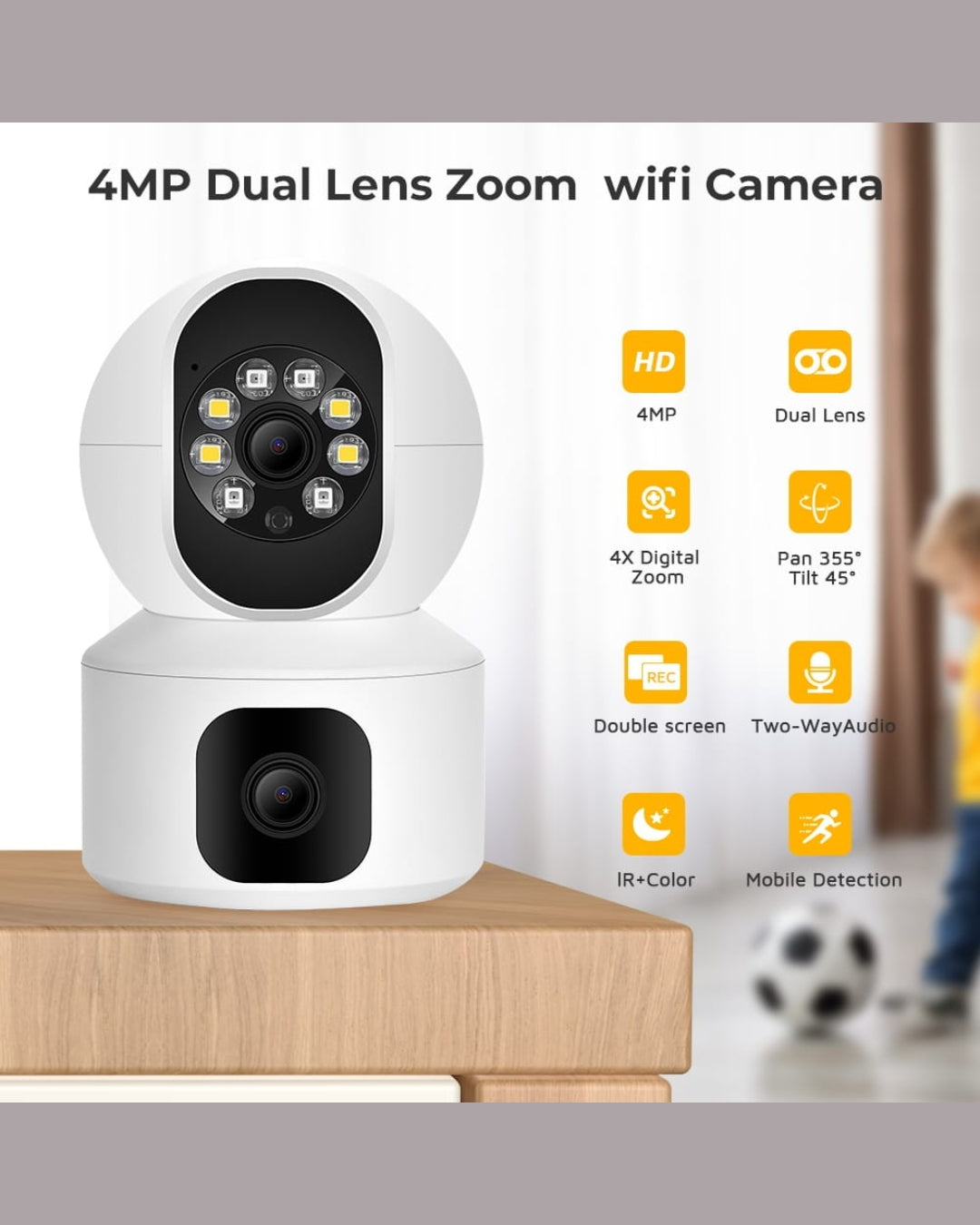 Speed-x N9-2 Hd Smart 4mp 2+2 Wifi Double Lens Auto-tracking Tow Way Audio Ir Night Vision Camera
