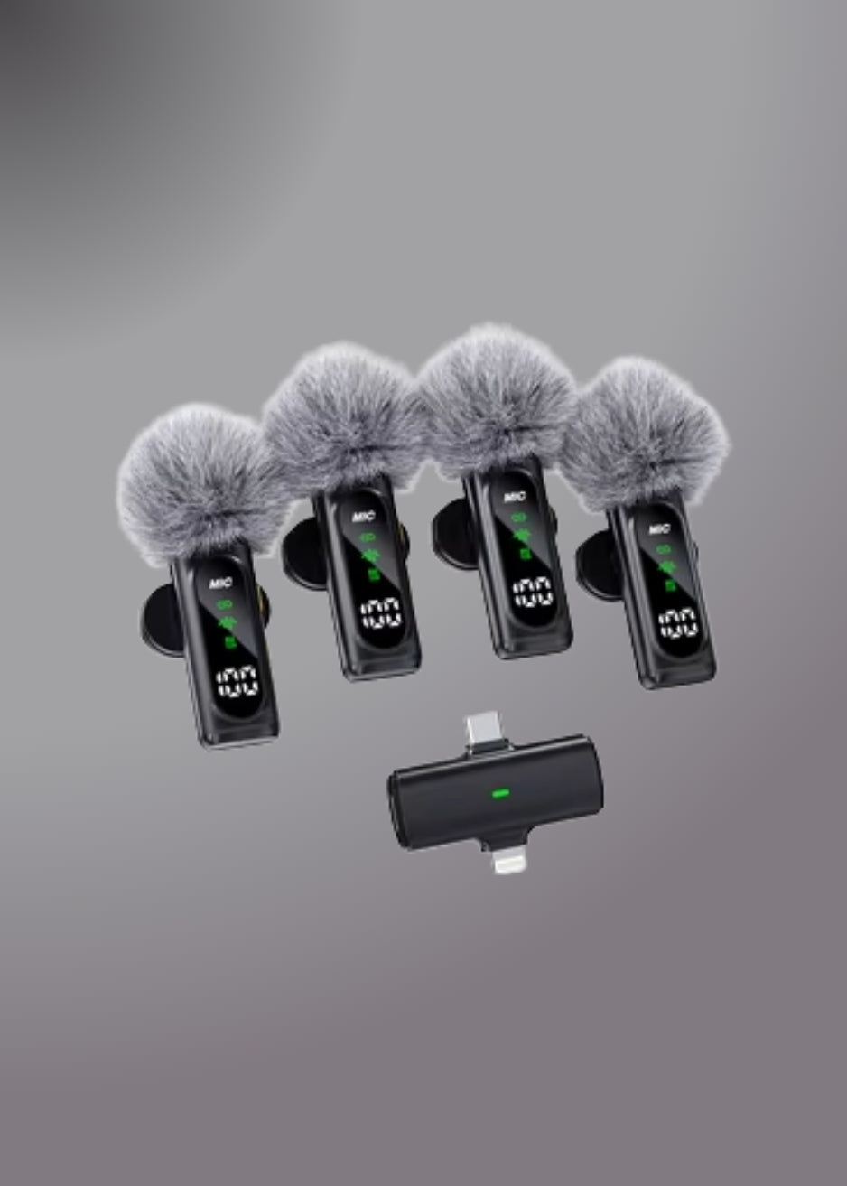 Latest T90 2-in-1 Connectivity 4 Wireless Mic Lavalier Microphone Digital Display Noise Cancelling