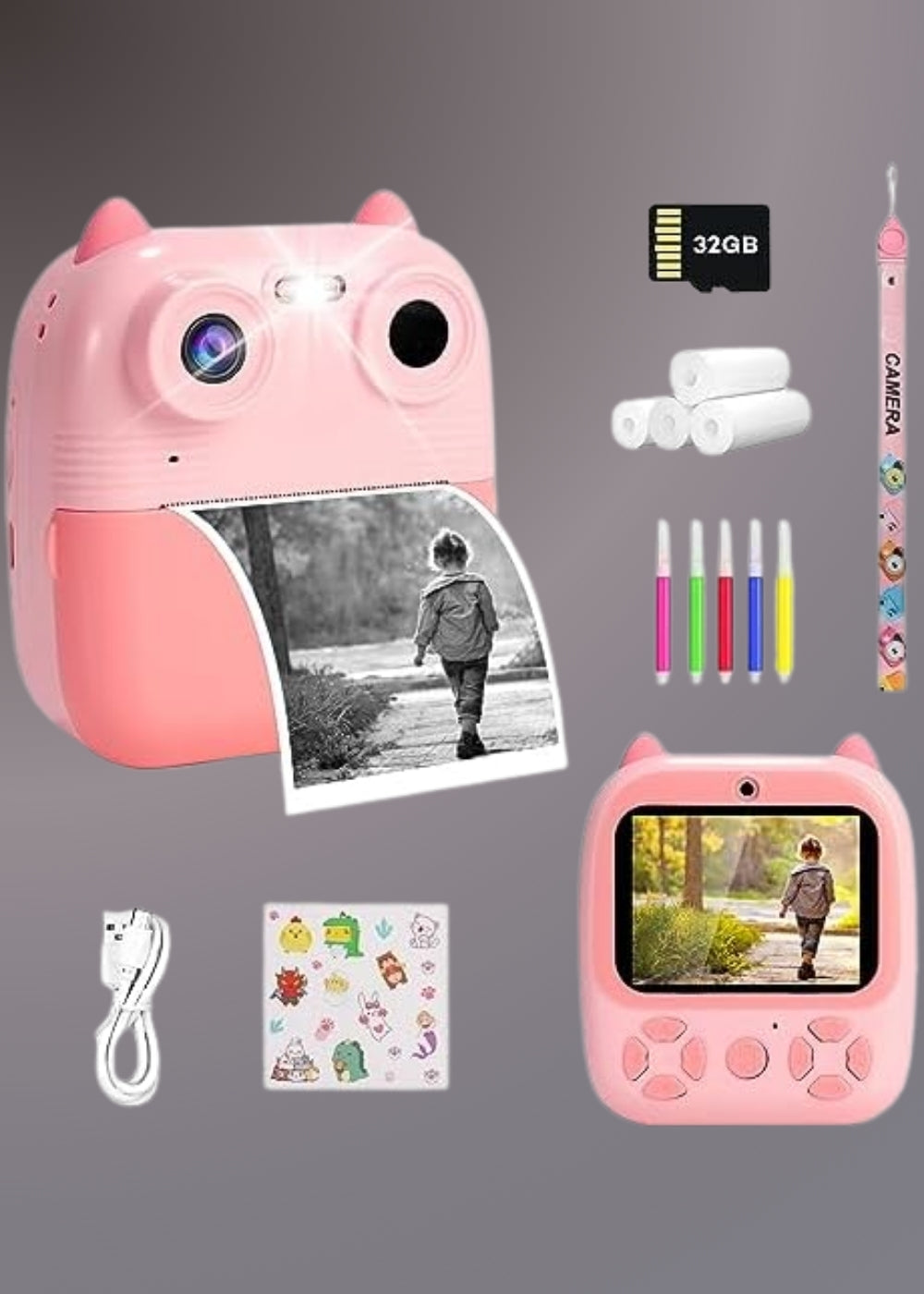 D8S CHILDRENS TIME FRONT/BACK REAR HD DIGITAL THERMAL PRINT CAMERA 1080P 48MP