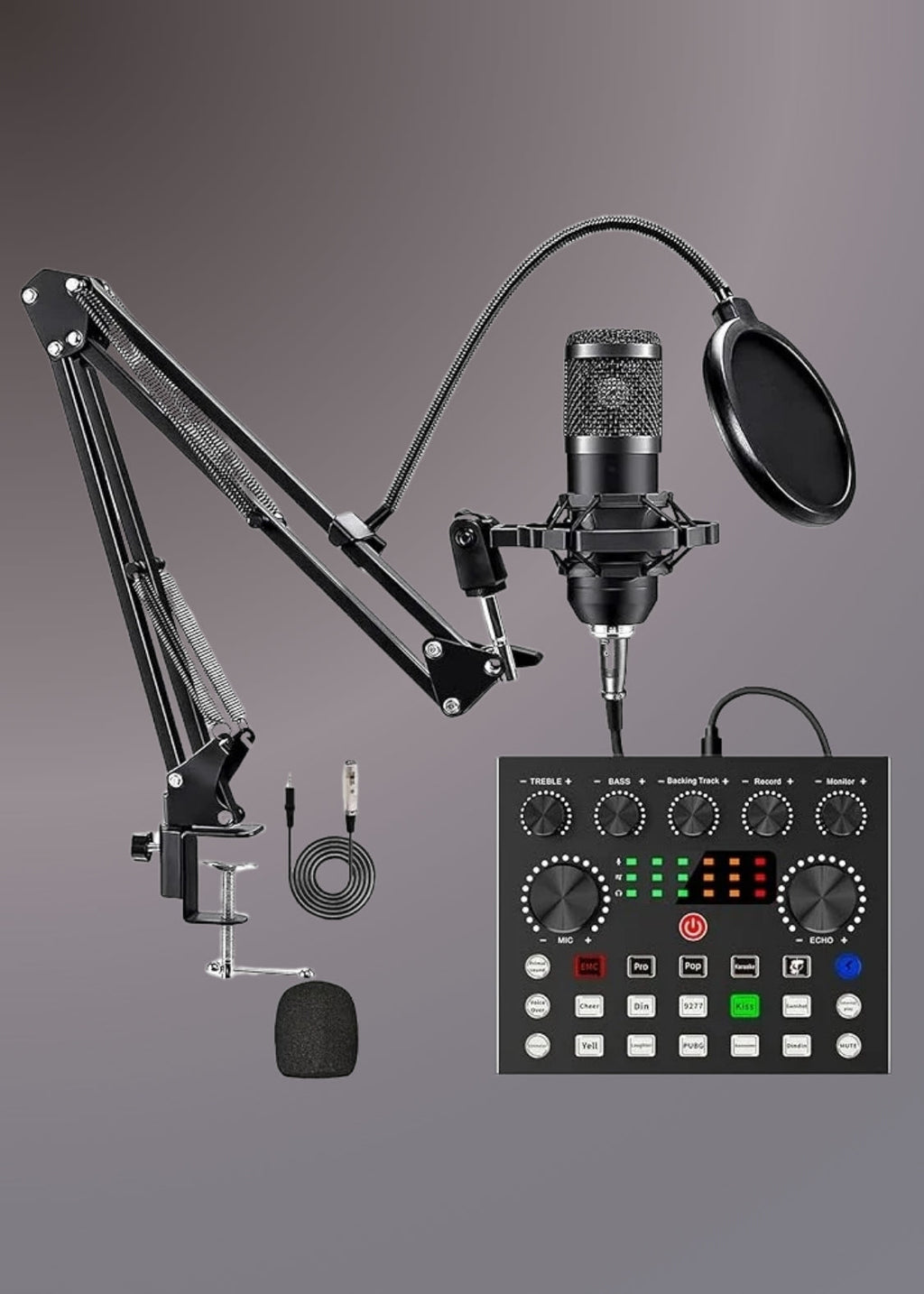 V10 BM-800 PODCAST CONDENSER MICROPHONE SET WITH LIVE SOUND CARD, RECHARGEABLE 12 KINDS OF AUXILIARY BACKGROUND FOR KARAOKE SINGING, YOUTUBE RECORDING MIC