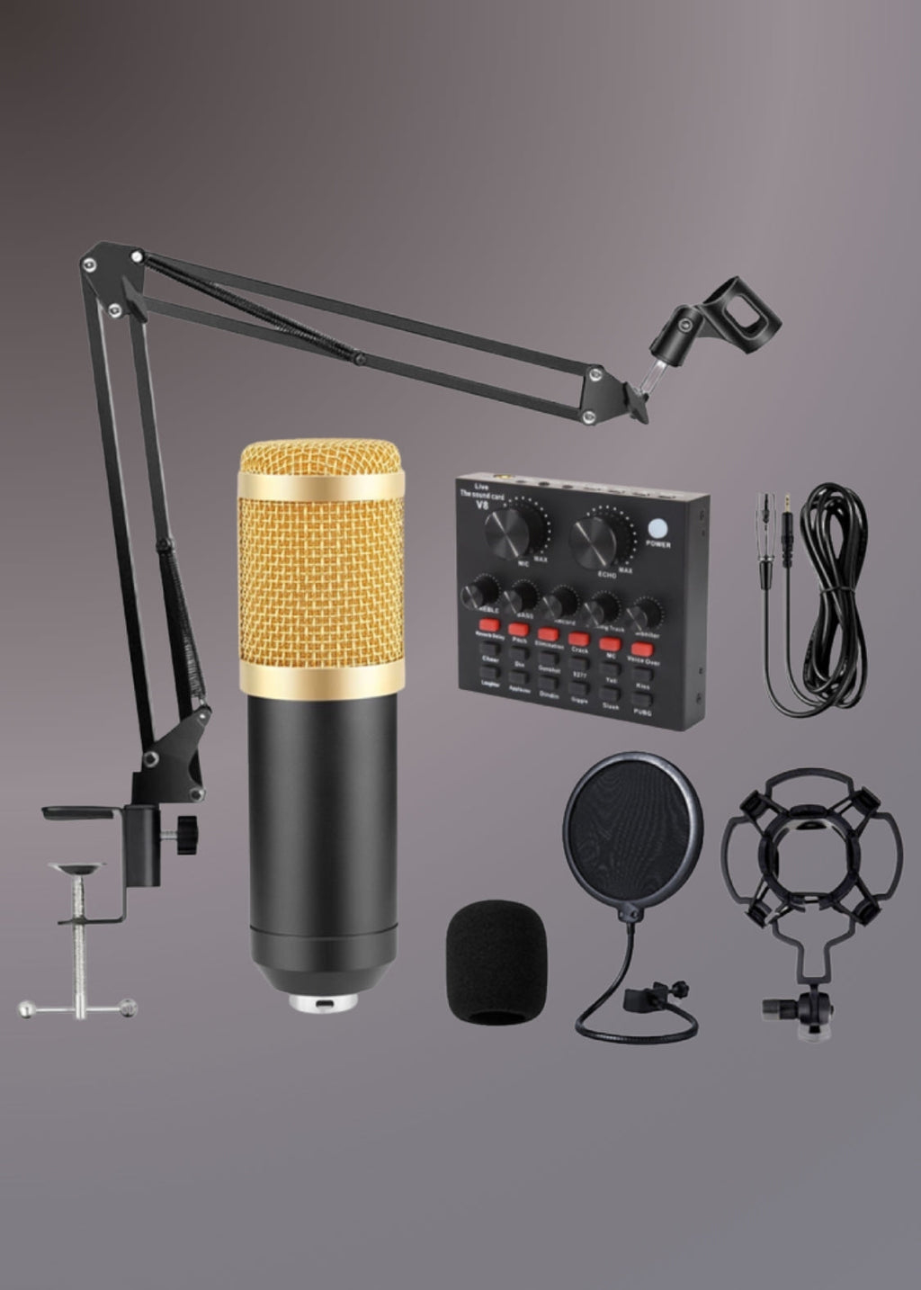 V8 Bm-800 Podcast Mic Set With Live Sound Card,Condenser Microphone With Rechargeable 12 Kinds Of Auxiliary Background For Karaoke Singing, Youtube Recording Mic