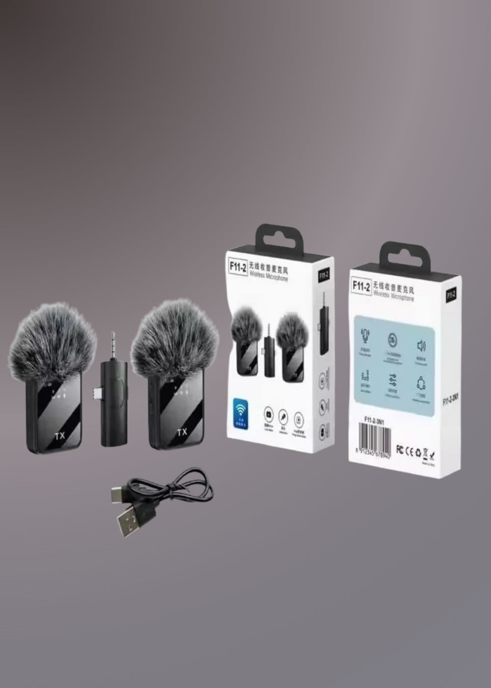F11-2 (3 IN 1) NOISE CANCELLING WIRELESS DUAL MICROPHONE
